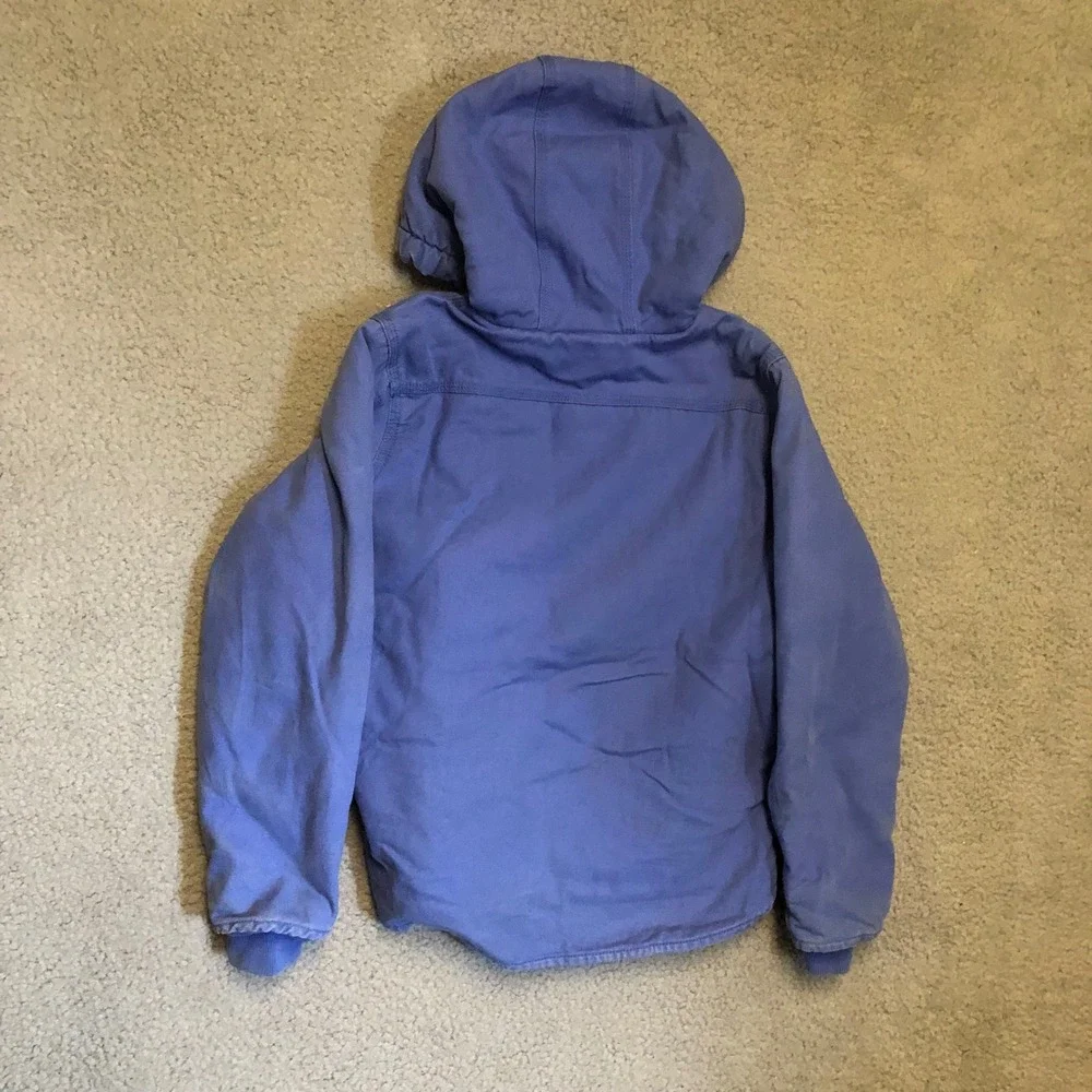 Carhartt Youth Medium Blue Sherpa Lined Canvas Hooded Jacket Workwear Faded